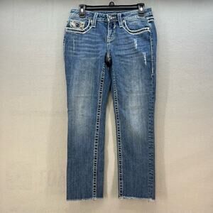 Vigoss Jeans Women's Size 3/4 Chelsea Capri Heritage Fit Raw Hem Bling Flashy